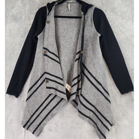 Free People Sweaters - Free People Hoodie Womens Extra Small Gray Black Striped Wool Button Up Drape